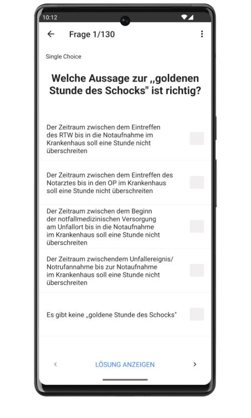 Screenshot der App Prüfungshilfe Notfallsanitäter.